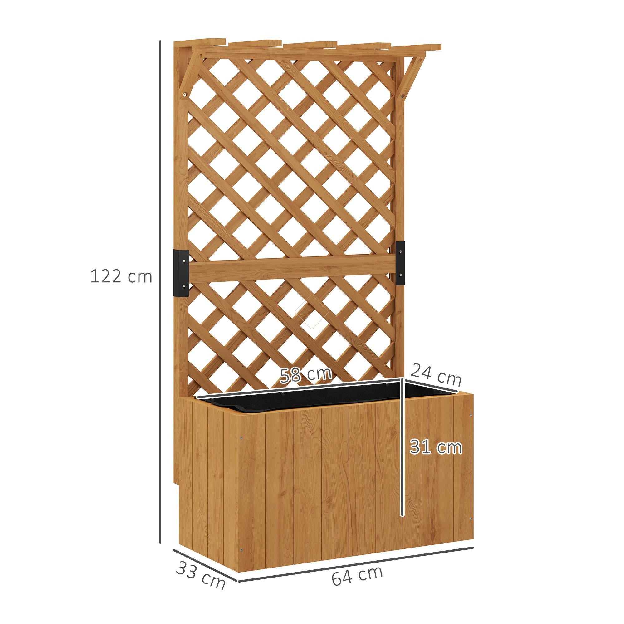 Jardinière avec treillis - Outsunny - trous de drainage et doublure - bois massif - 64 x 33 x 122 cm - bois naturel - 3