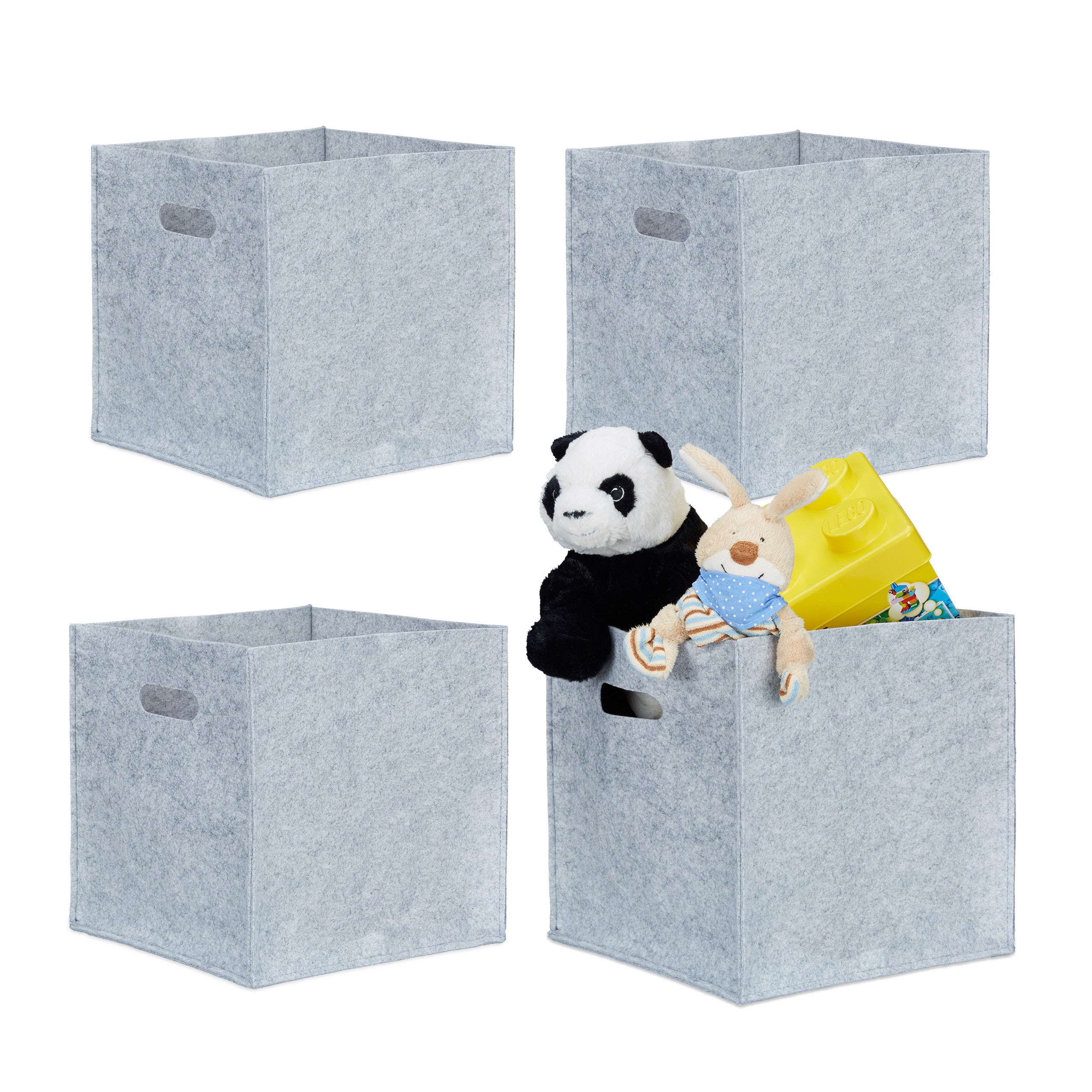Lot De 4 Paniers En Feutre Relaxdays 30x30 Cm - Range Bûches, Jouets, Courses, Pliable Et Pratique