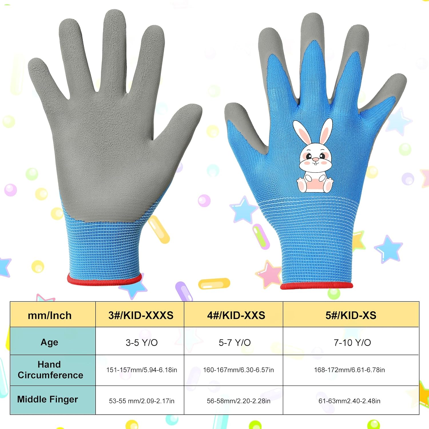 3 paires de gants de jardinage de sécurité pour enfants de 8 à 11 ans, paume en caoutchouc imperméable et résistante aux taches pour protéger les main - 2