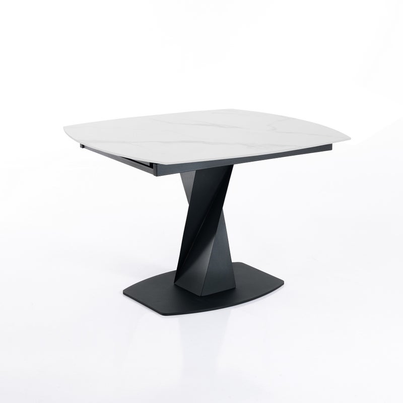 Stół rozkładany TWISTED MARBLE 77x105-135-165 cm ceramika i metal, czarno-biały, do jadalni