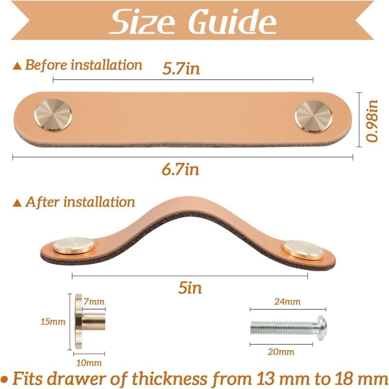 6 Maniglie In Pelle Per Mobili - Pomelli Cassetti E Armadi - Nero Con Viti - Distanza Fori 96mm - Foto 11