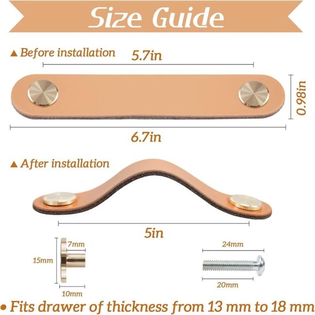 6 Maniglie In Pelle Per Mobili - Pomelli Cassetti E Armadi - Nero Con Viti - Distanza Fori 96mm - Foto 11