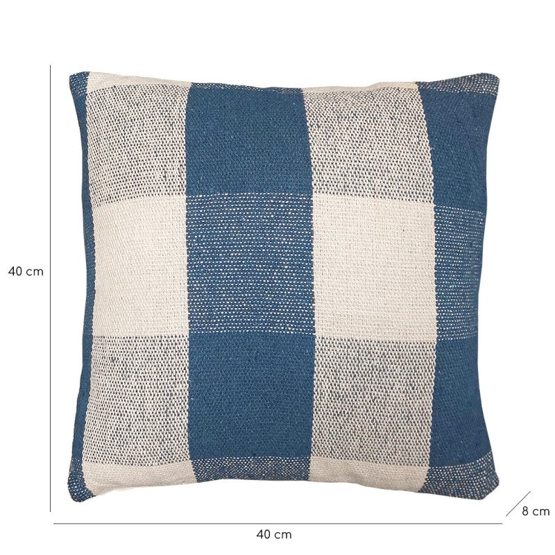 Lot 2 coussins carrés 40 x 40 cm coton brodé de carreaux bleu - ATLAS - 4