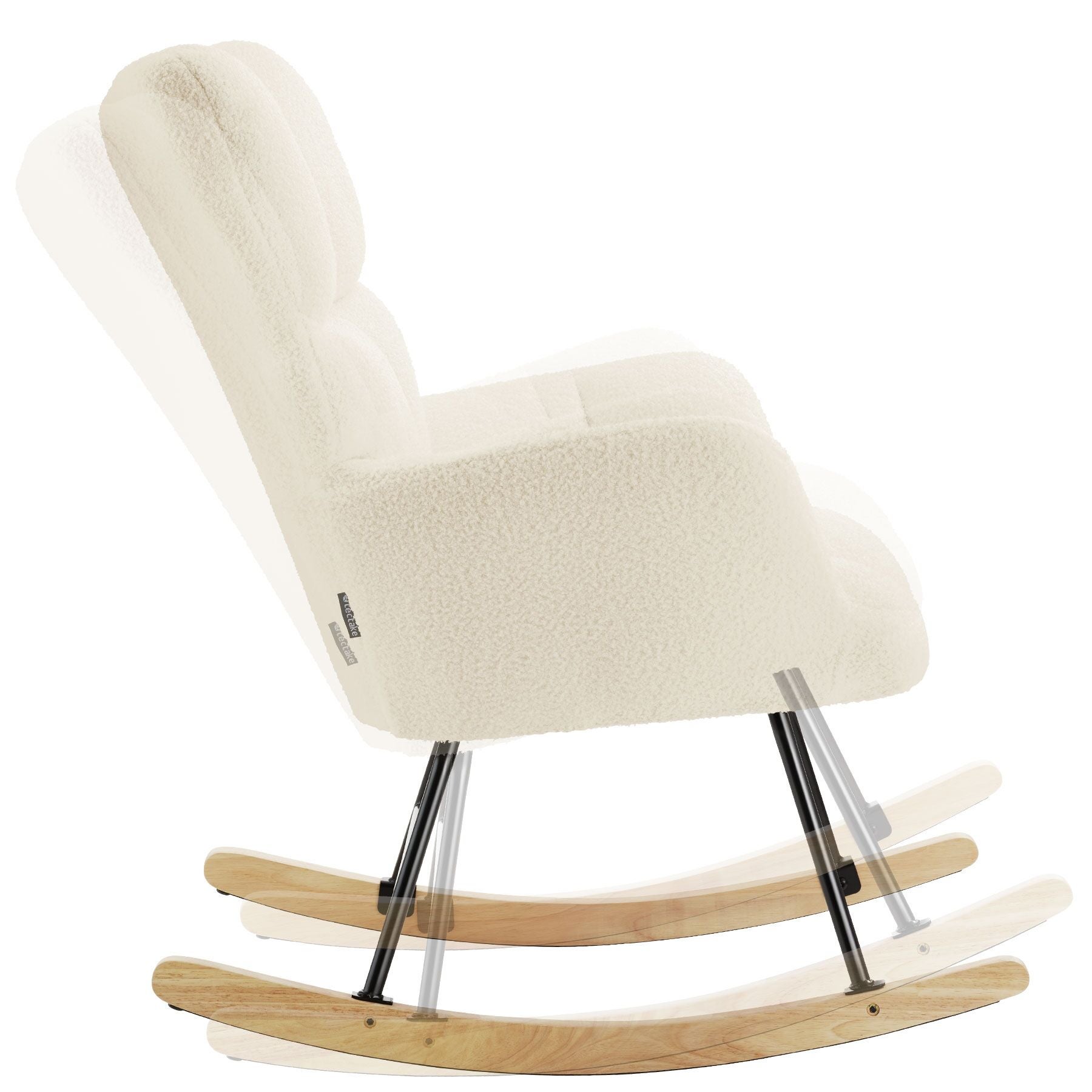 Fauteuil à bascule rembourré avec revêtement en tissu bouclé doux et grand dossier 120kg maximum TECTAKE - 2
