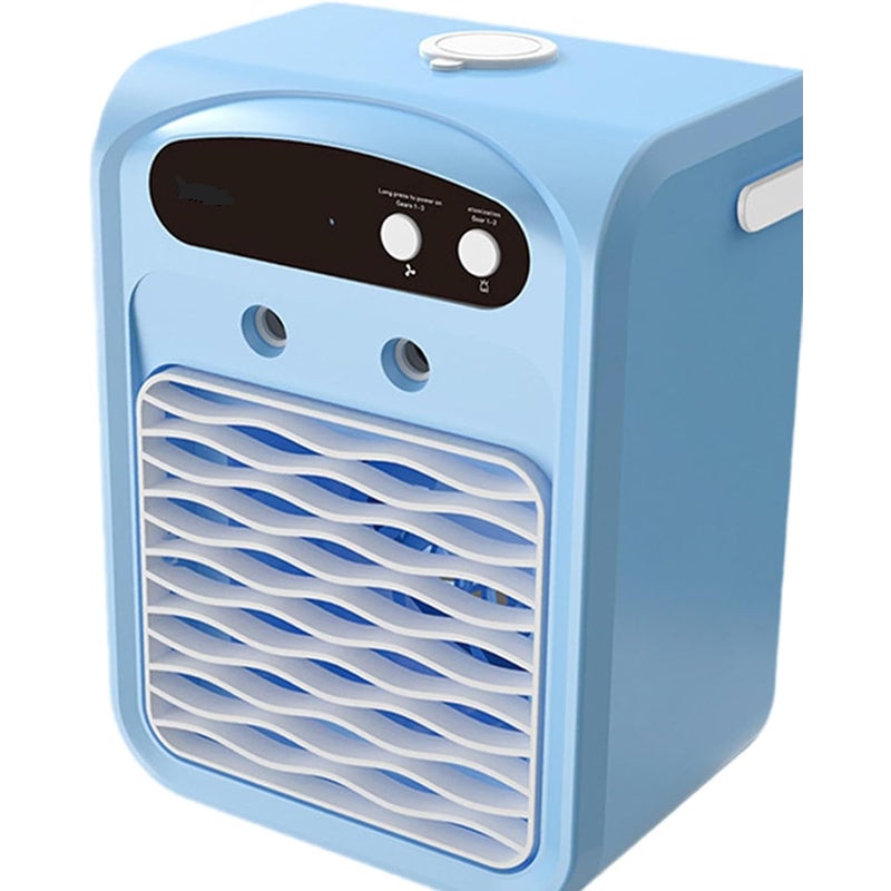 Wielofunkcyjny mini klimatyzator z funkcją natrysku, odpowiedni do użytku biurkowego i zewnętrznego, niebieski