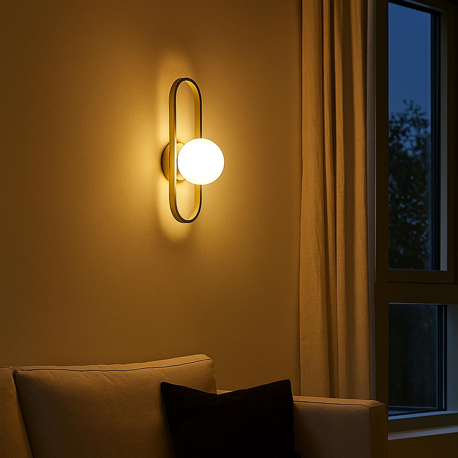 Lámpara de pared decorativa, lámpara de pared de bronce, pantalla LED G9, bola blanca, luz de entrada, dormitorio, sala de estar, 230V - 3