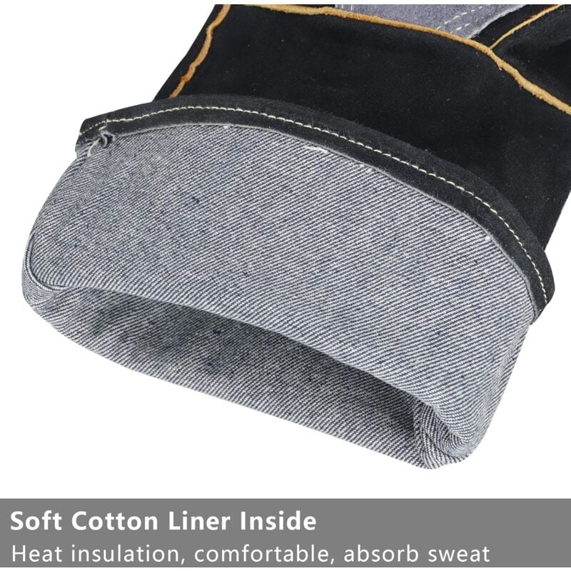 Gants résistants au feu et à la chaleur extrêmes, cuir avec coutures en kevlar, parfaits pour cheminée, poêle, four, grill, soudage, barbecue, mig - 4