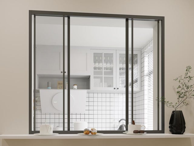 Verrière coulissante en aluminium thermolaqué noir 120 x 105 cm (L x H) – RAVENA