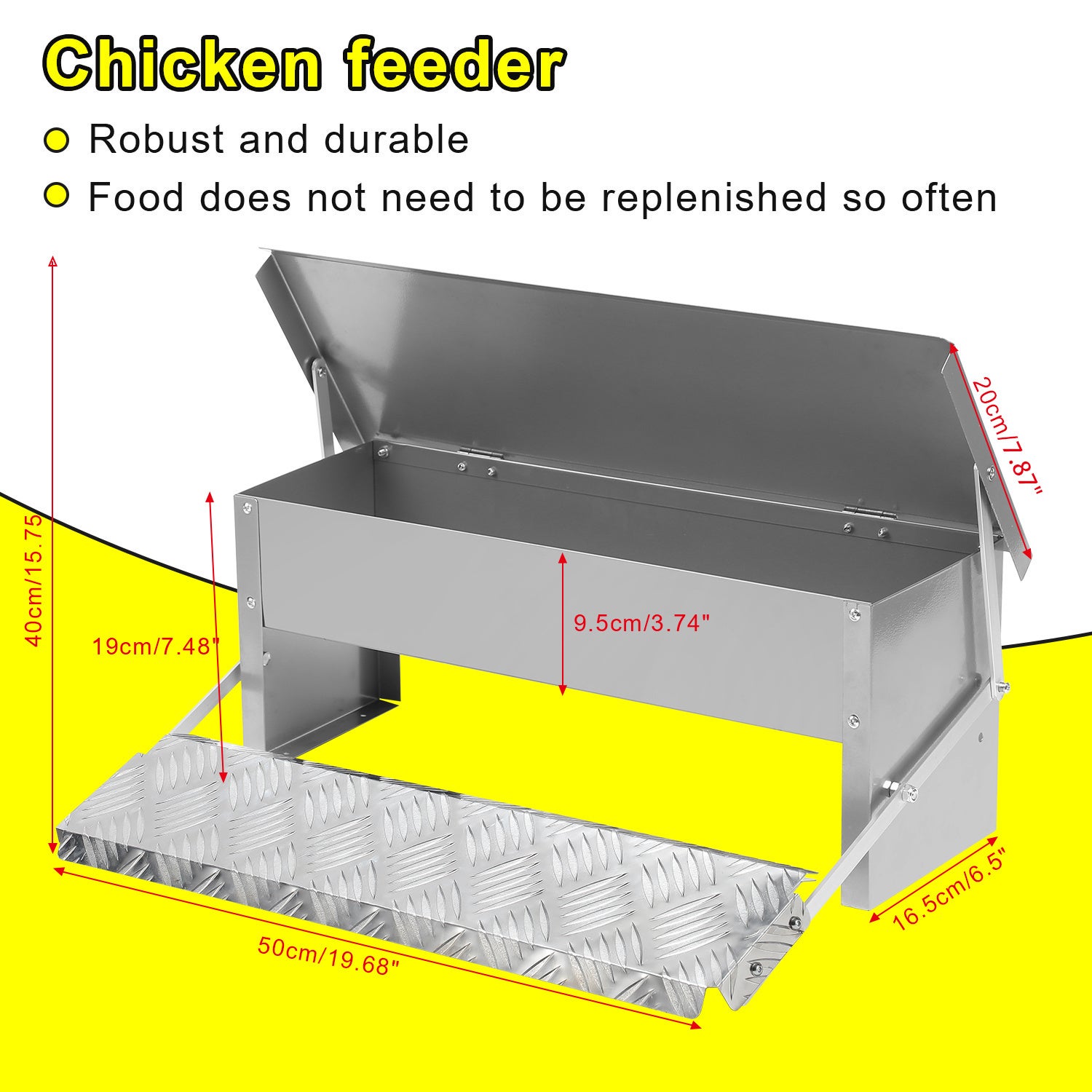 Mangeoire poules automatique 5KG – Distributeur en acier galvanisé avec pédale auto-ouverte et couvercle étanche pour volailles - 2