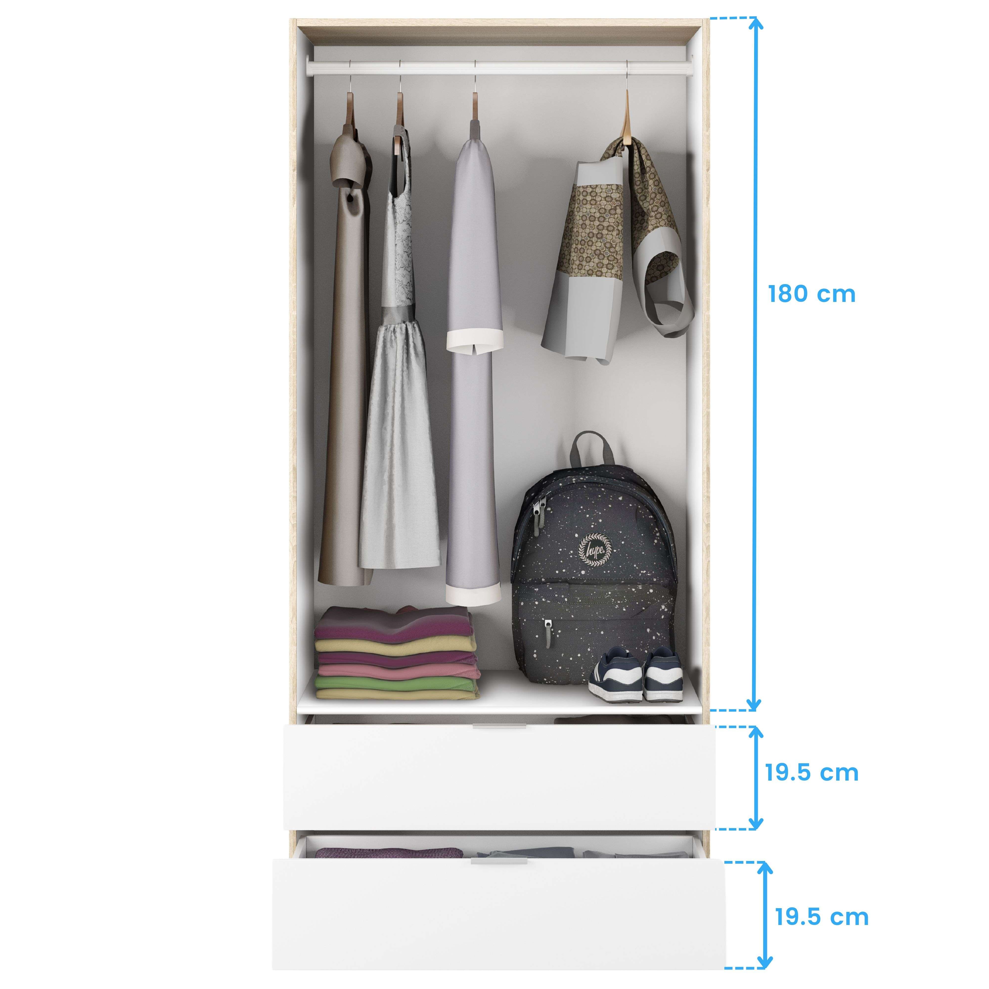 Roupeiro Low Cost 2 portas 2 gavetas Blanco Artik (Blanco Mate) - Roble Canadian 81,5(armario)/75(cajón) x 180(armario)/13(cajón) x 52(armario)/45(caj - 8