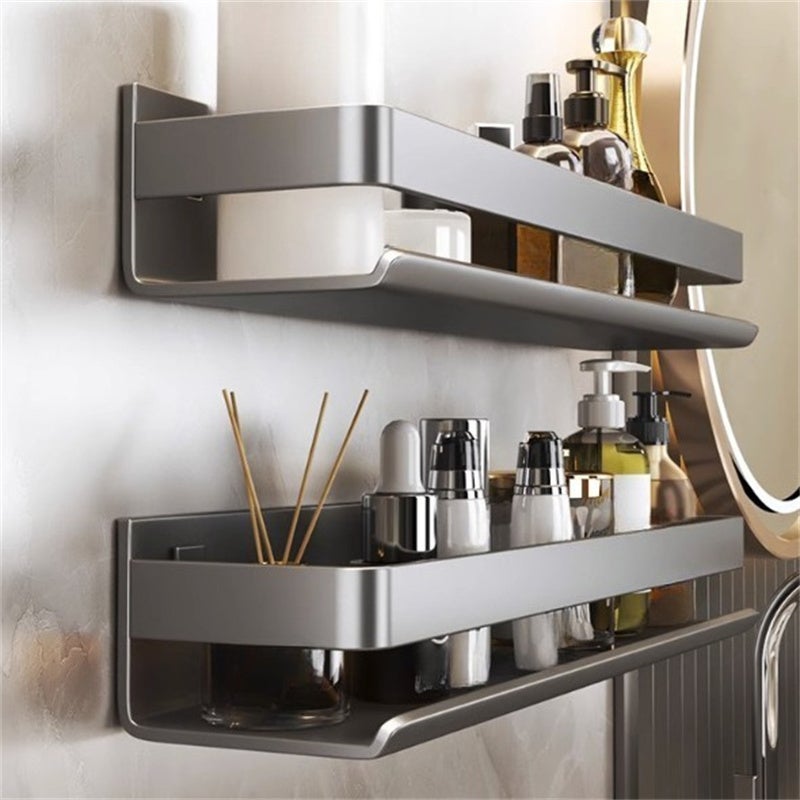 Mensola da bagno a parete in acciaio inox 304 nero, senza fori, per lavabo, 30×10×6 cm - 3