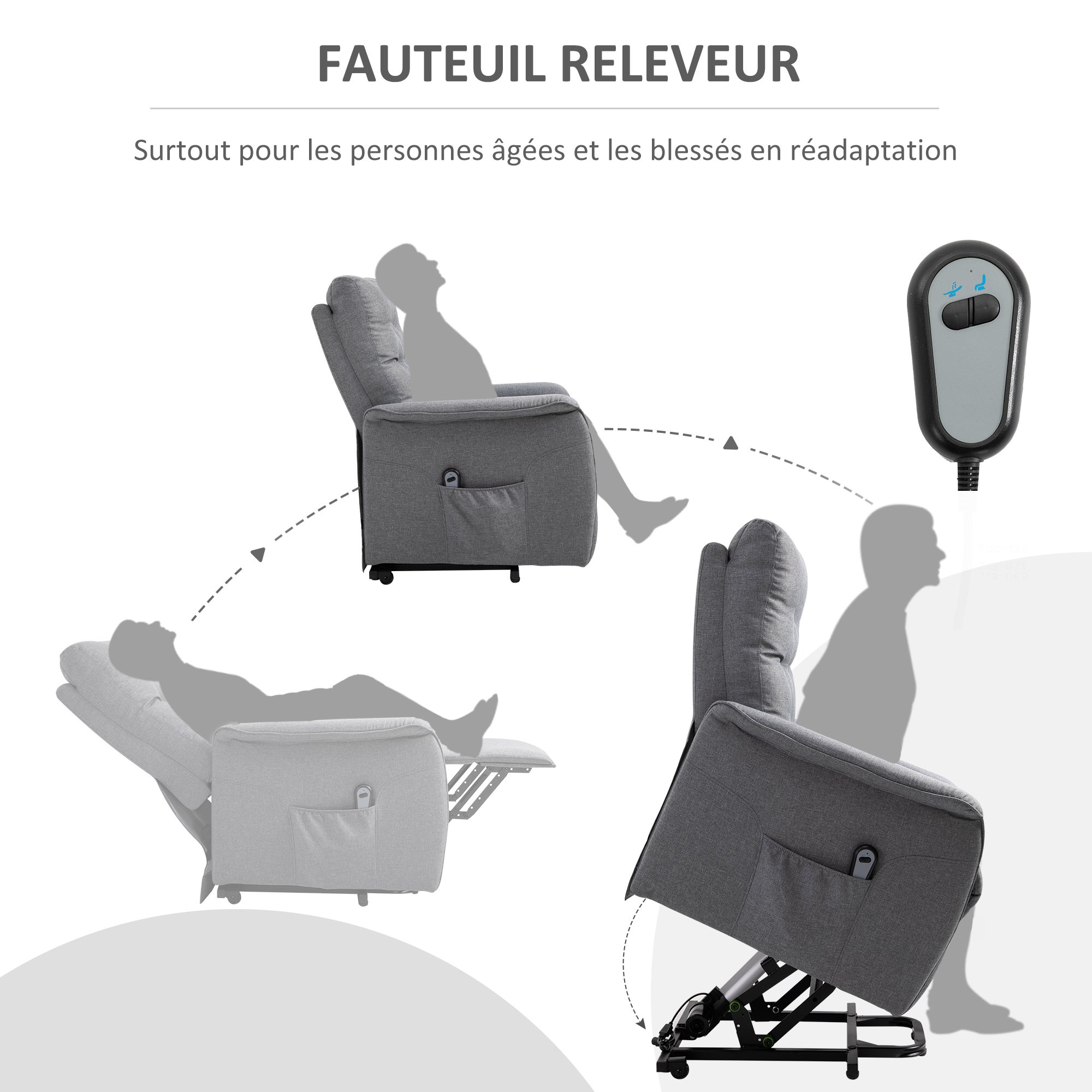 Fauteuil relax électrique en lin gris 1 place HOMCOM - 6