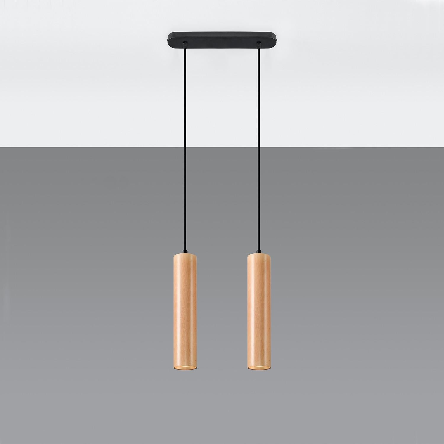 Lampa sufitowa wisząca Lino czarna-naturalne drewno 2xGU10x40W wym: 100 x 34 x 34 cm aluminium Sollux Lighting