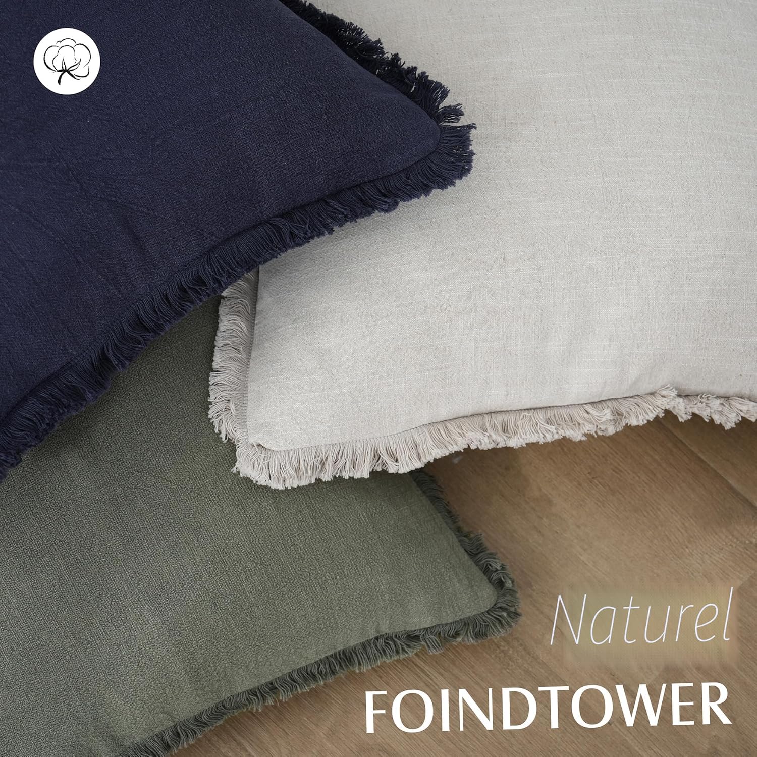 Ensemble de 2 Housses de Coussin décoratives à Franges en Lin de Style bohème et Rustique avec Pampilles pour canapé, Sofa, lit, 45 x 45cm, Vert Olive - 4