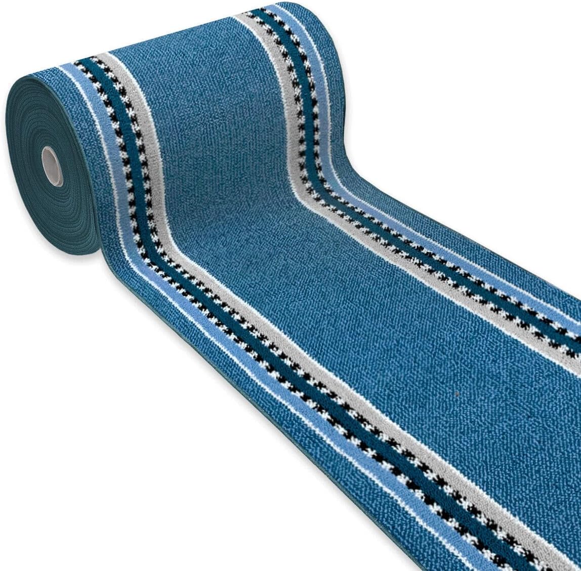 Alfombra de cocina 57x330 cm tejido plano corredor bordado absorbente base antideslizante rayas laterales azul