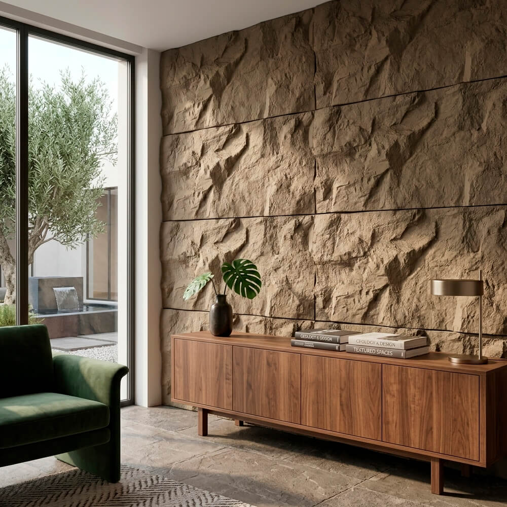 Pack 6 Panneaux Muraux 3D Rock Stone Marron 120x60 cm - Revêtement Décoratif en PU HD - 4