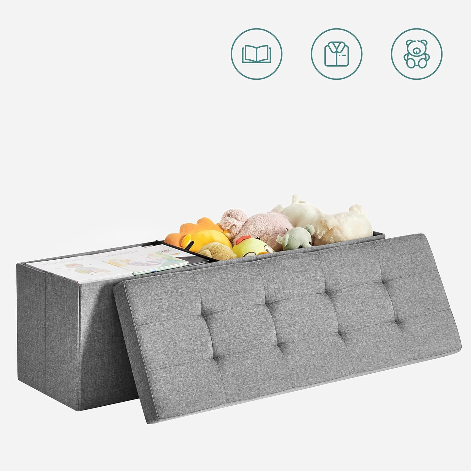 Banc de Rangement, Pouf Pliable, 38 x 110 x 38 cm - 2