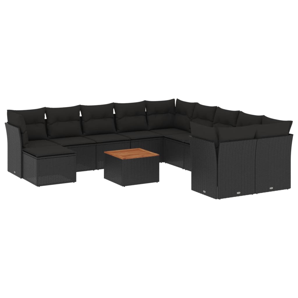 Set de sofás de jardín 12 piezas cojines ratán sintético negro - comfortxl