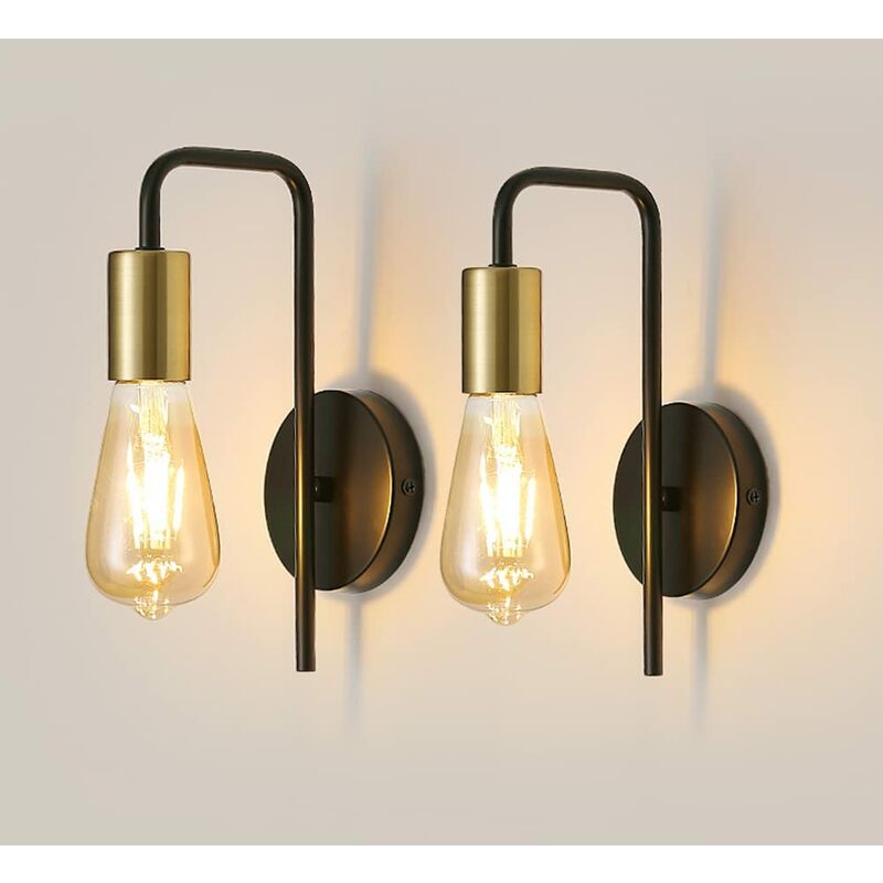 Lampa ścienna Wewnętrzna Vintage Industrial w Zestawie 2 szt., Złota z Żelaza E27 IP20 do Sypialni Korytarza Baru (Żarówka nie jest dołączona)