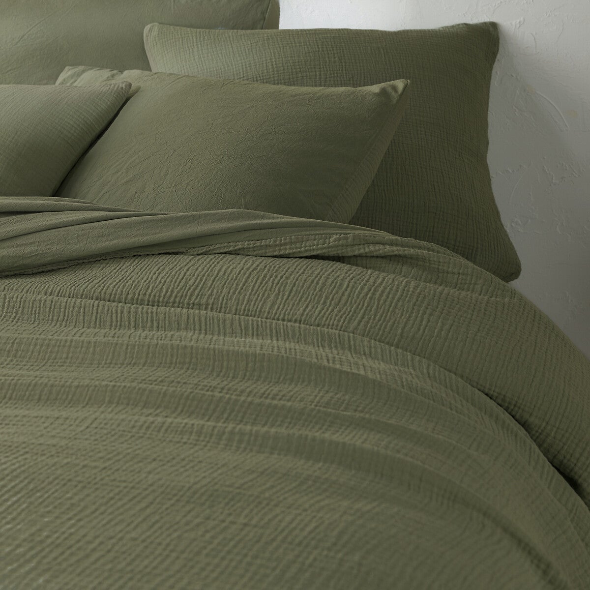 Housse de couette gaze de coton/coton lavé, Kumco - Kaki - 140 x 200 cm - 2