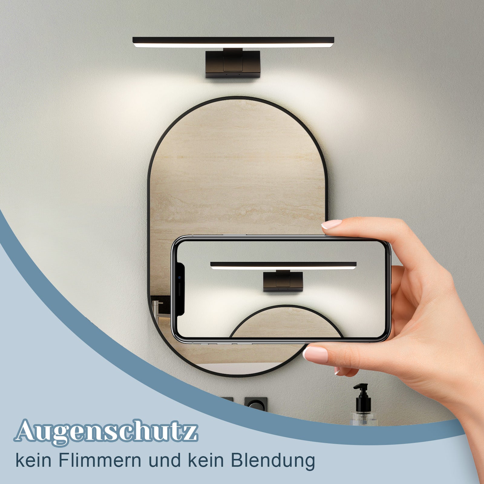 NETTLIFE Kinkiet łazienkowy LED, lampa lustrzana LED, IP44, lampa szafkowa, Nowoczesne, neutralne białe światło 4000k MAX.6W, 30×5,1×12,8cm, czarny - 6