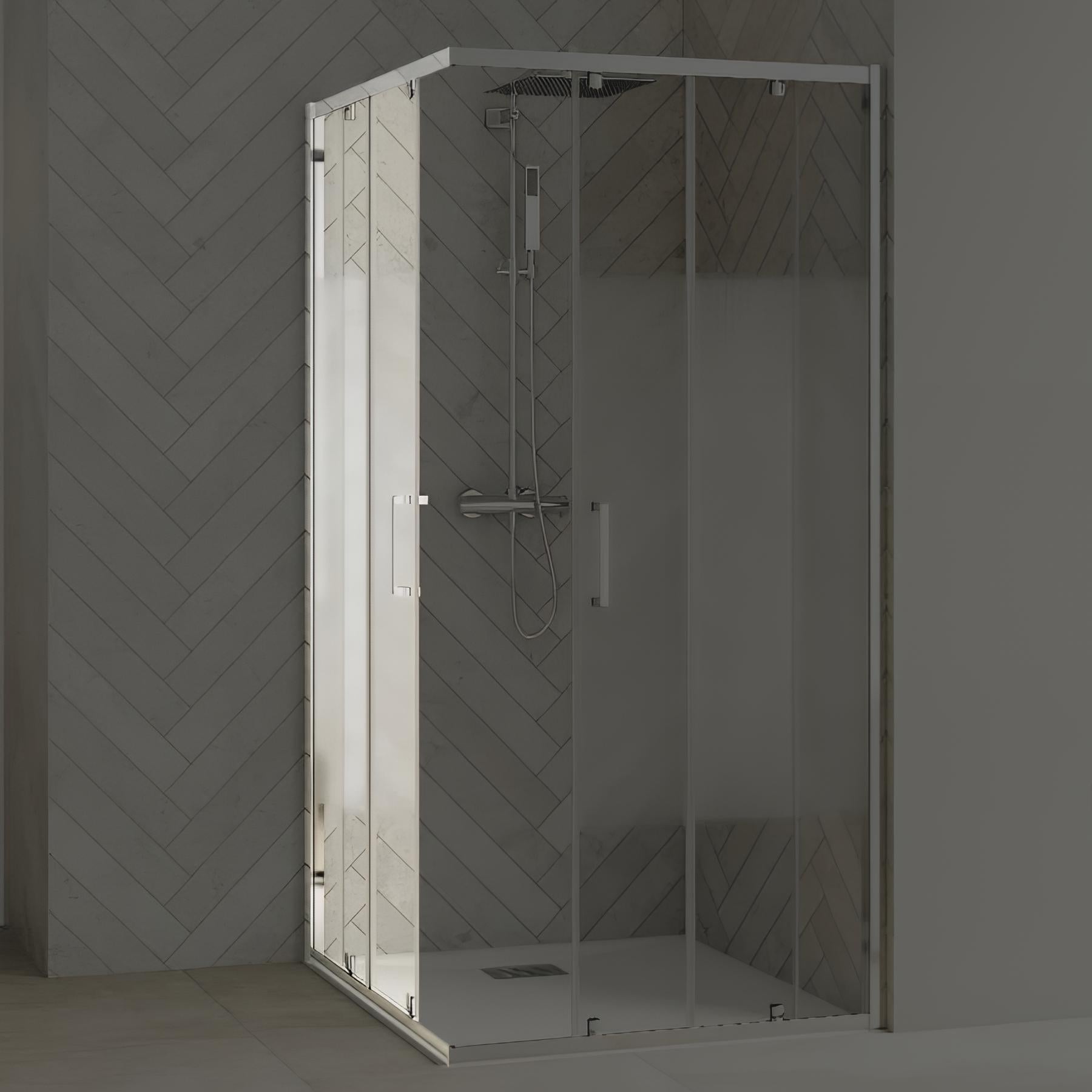 Cabine Douche Paroi 80x140 CM en verre transparent 8mm mod. Walk in Corner H198 | Leroy Merlin
