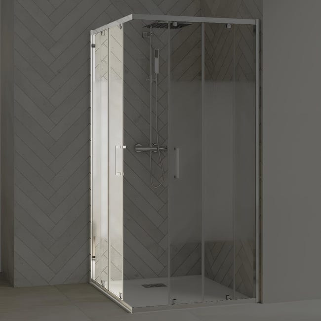 Cabine Douche Paroi 80x140 CM en verre transparent 8mm mod. Walk in Corner H198 | Leroy Merlin Cabine Douche Paroi 80x140 CM en verre transparent 8mm mod. Walk in Corner H198 | Leroy Merlin