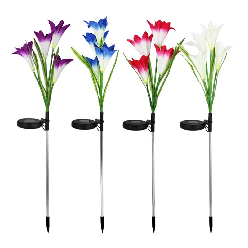 4 lampy solarne do użytku na zewnątrz – zmieniające kolor, z kwiatami lilii, wodoodporność IP65, idealne do dekoracji ogrodu, patio i ścieżek