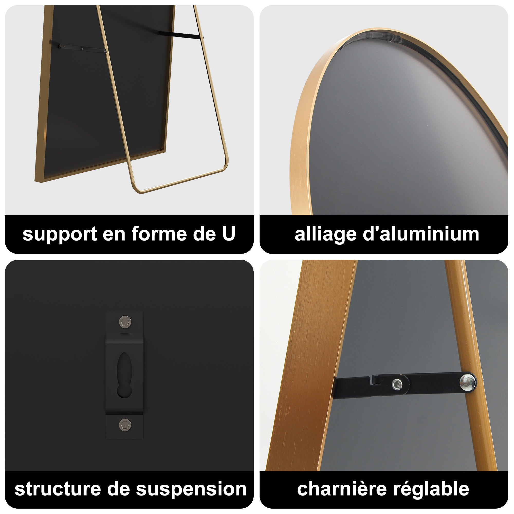 Miroir de maquillage Miroir Arqué aluminium Or Verre trempé - 164×54 cm - 6