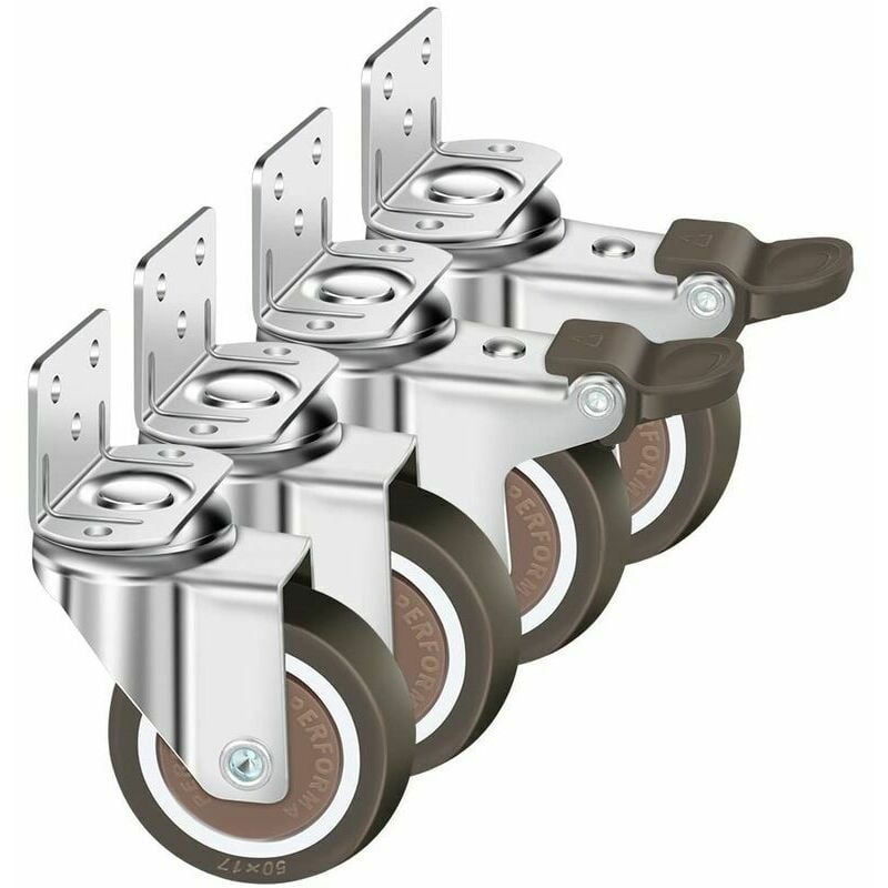 Kółka Obrotowe 50mm (x4) – Typ L, 2 Hamulce – 100kg, Stal + Guma, Do Użytku Wewnątrz/Na Zewnątrz