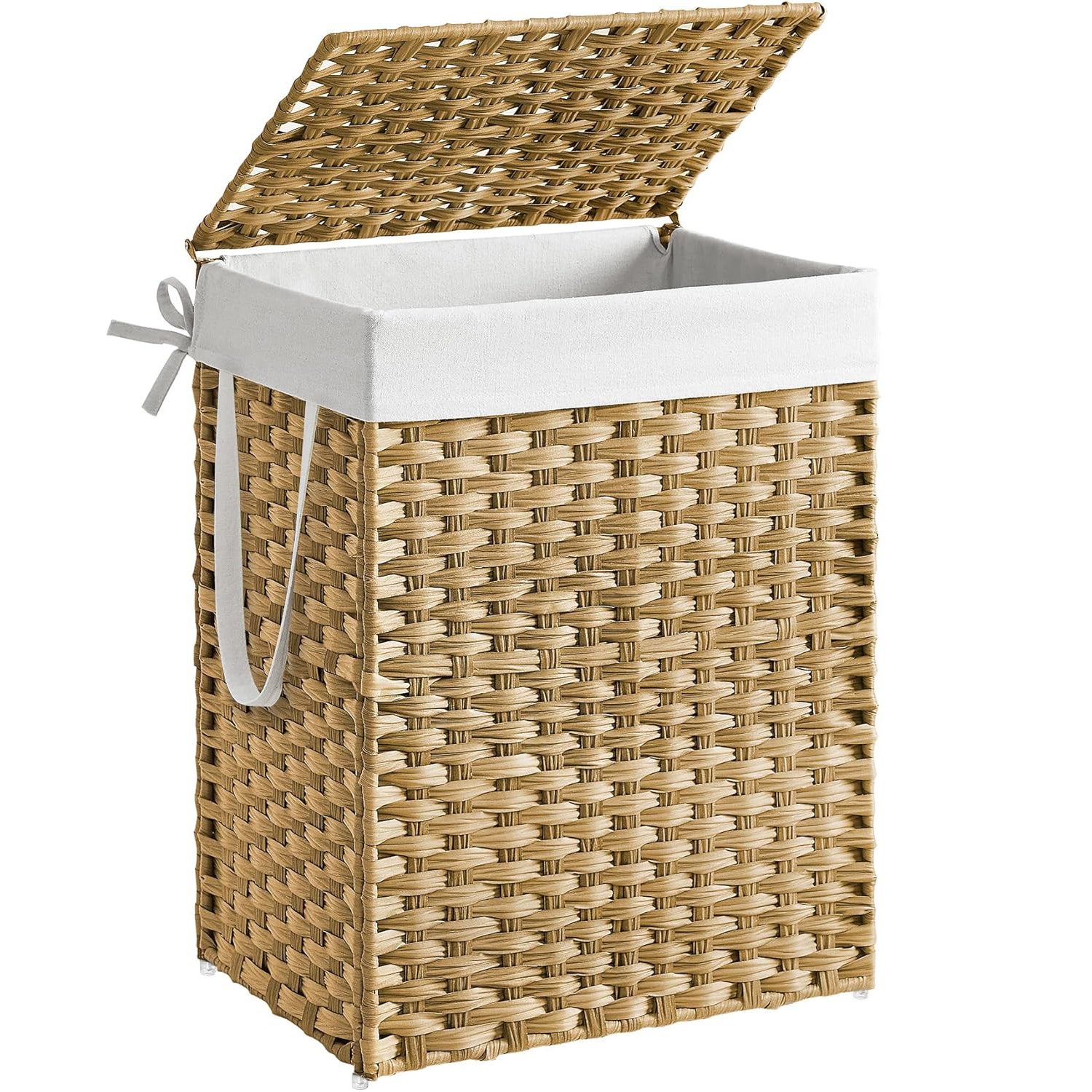 Cos rufe capac ratan sintetic sac detasabil 90l, 46x33x60 cm, design natural, natur