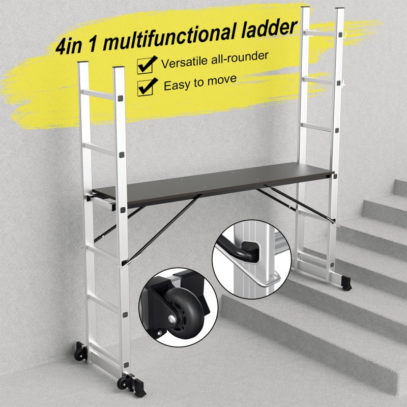 Echafaudage pliant ,Hauteur de travail maximale de 2.76m, argent - 2