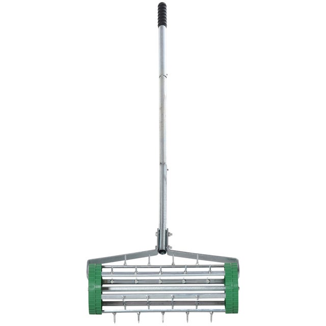 Rullo Arieggiatore Prato Manuale Regolabile 139x43,5x15cm Stachelwalze Manico Verde Argento Plastica Giardino Cura Prato Ventilatore