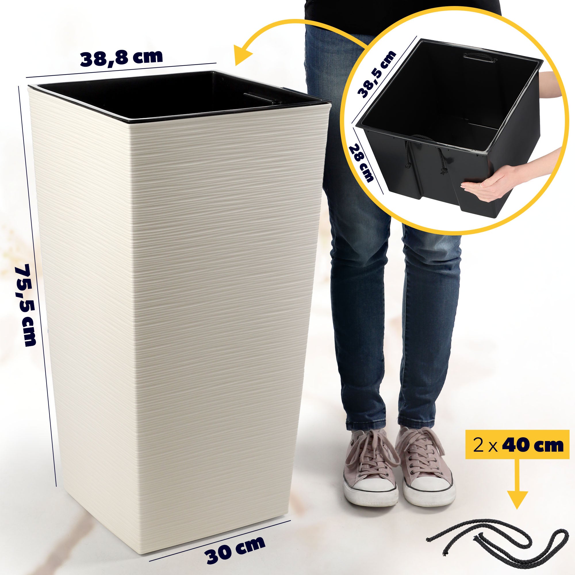 KADAX Vaso da fiori alto, grande fioriera per interni ed esterni, fioriera in simil rattan (marrone, set da 3: 46,5 cm, 57 cm, 68 cm) | Leroy Merlin