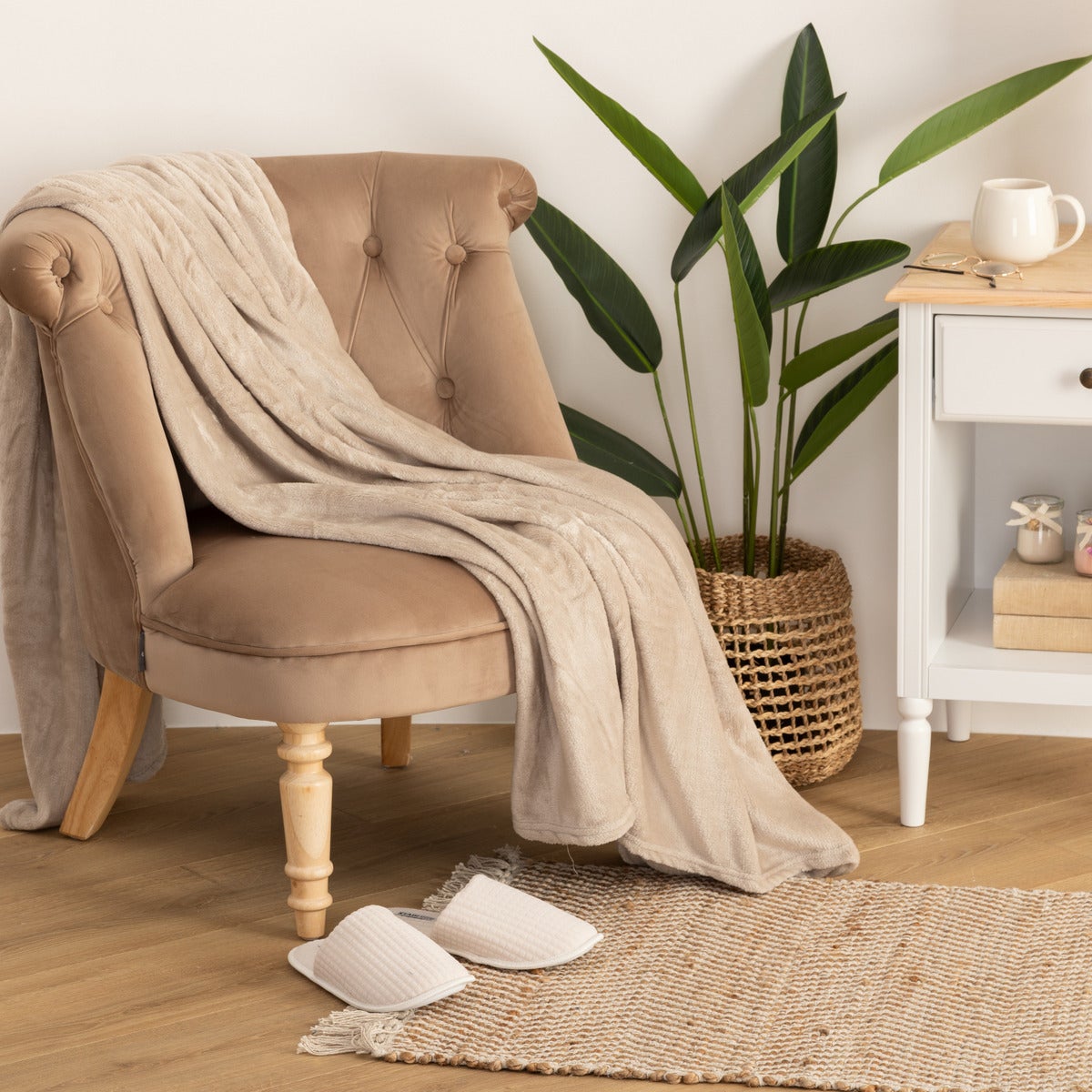 Plaid - flanelle - beige - 130x180 cm - Atmosphera créateur d'intérieur - 2