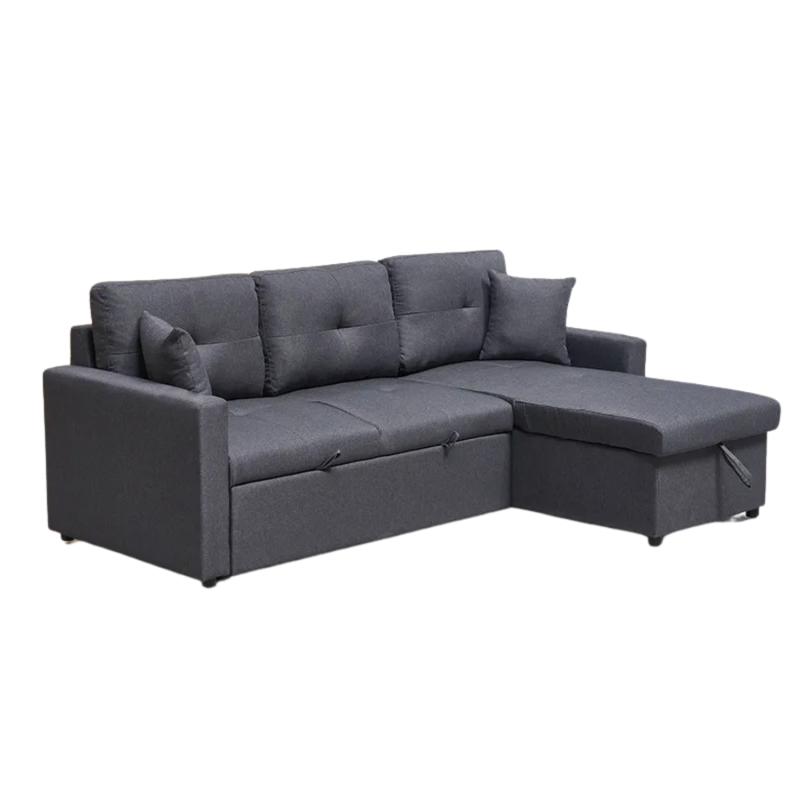 Canapé D'angle Réversible BARTOLOME En Tissu Gris Chiné - Vente-unique - 4 Places, Pieds Bois, Déhoussable