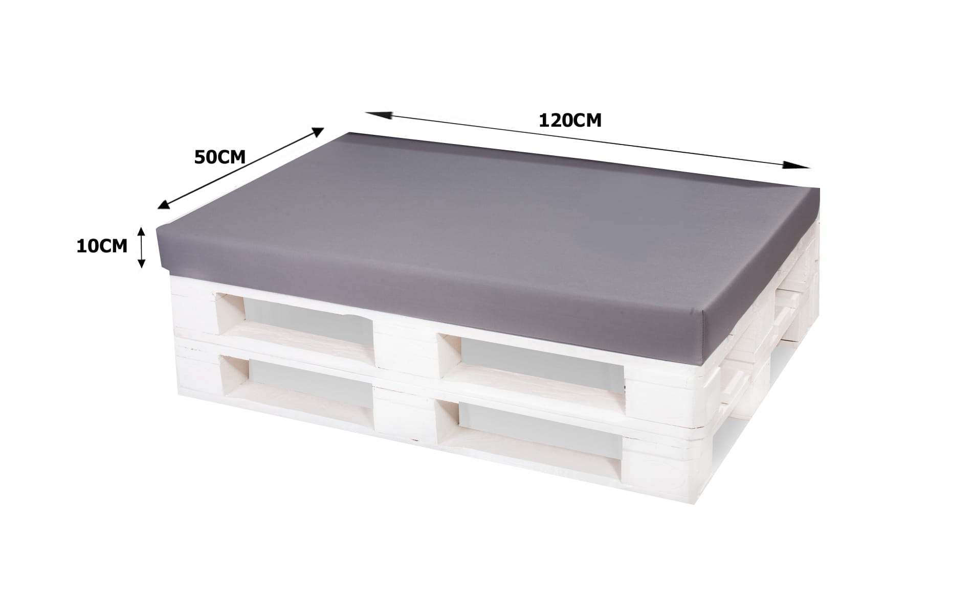 Set de coussins pour palettes 120x50 cm, housse d'assise amovible, coussins de dossier matelassés 120x50 cm Gris coussins confortables pour palettes - 2