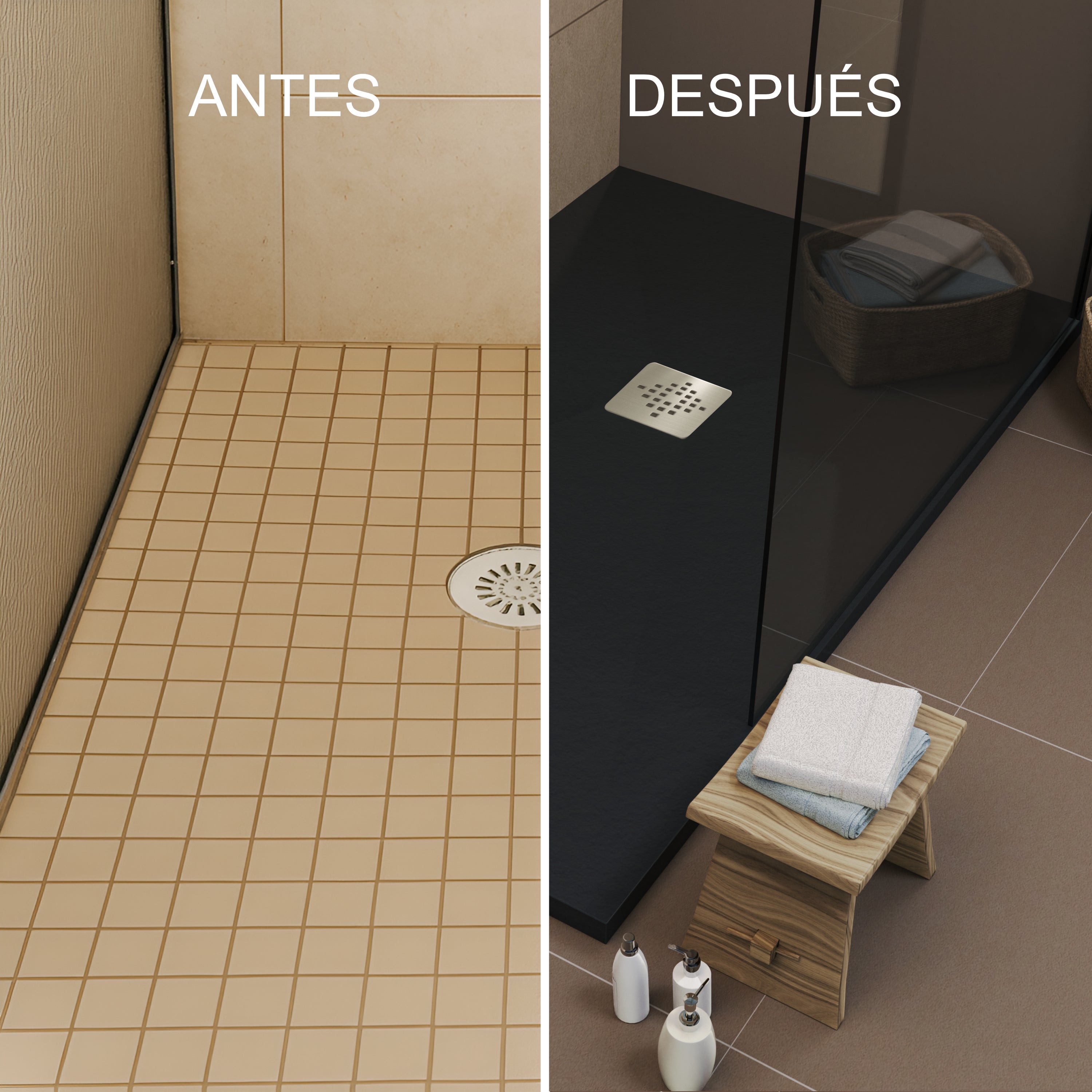 Plato de ducha 70x190 cm de resina Antideslizante C3 | Carga mineral, textura pizarra, antracita ral 7016 | Incluye válvula y rejilla - 5