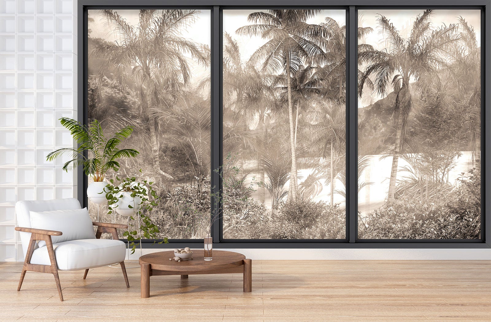 Papier peint panoramique Trompe l'oeil baie vitrée - Jungle - Largeur 325 cm x Hauteur 195 cm - 3