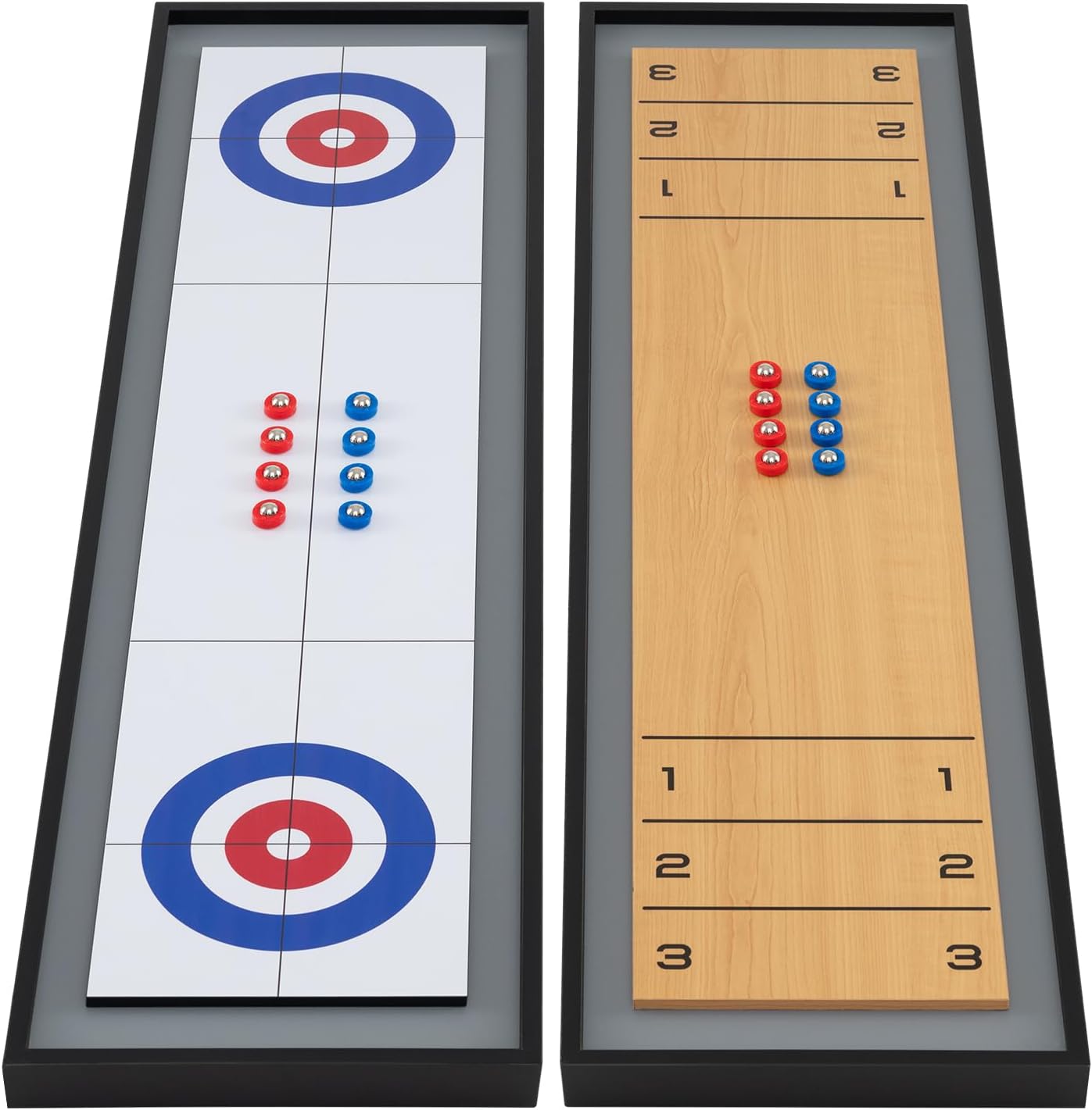 Shuffleboard i Curling, Przenośny Stół do Cymbergaja 2 w 1 z 8 Krążkami, Antypoślizgowe Rowki, Stół do Wielu Gier dla Dorosłych, Imprezy Rodzinne