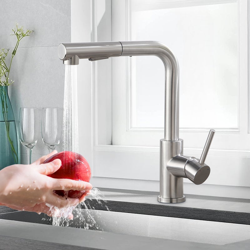 LOVHAUS Wyciągana Bateria Kuchenna, Obrotowa Bateria Kuchenna 360° ze Stali Nierdzewnej, Wysokociśnieniowa Bateria Zlewozmywakowa