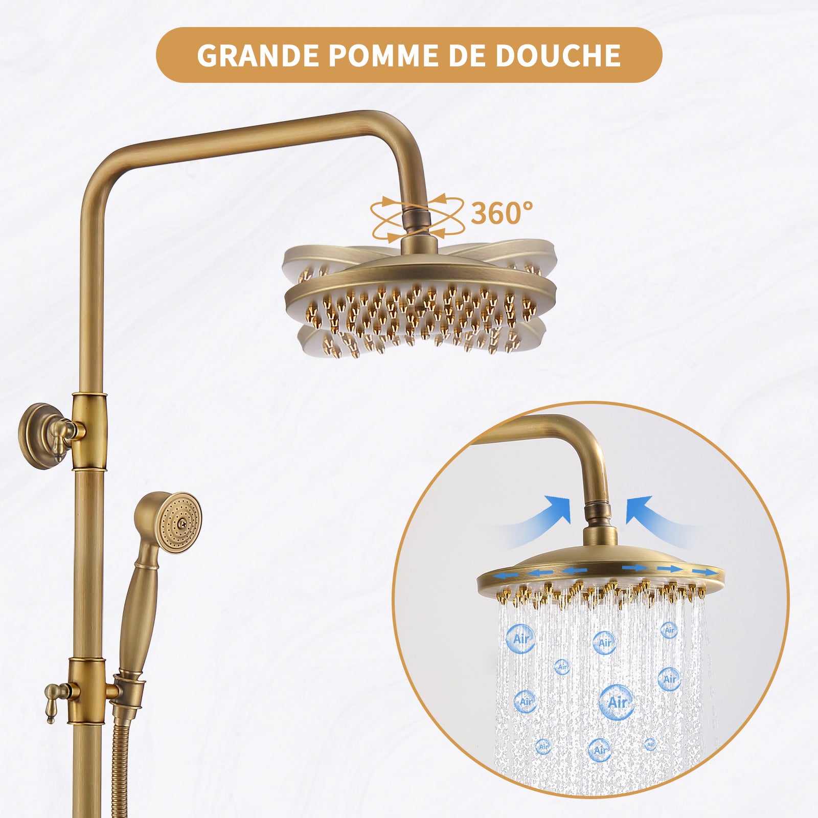 Colonne de Douche Rétro à Double Poignée en Laiton, Système de douche Antique Réglable en hauteur, Kit de Douche avec Finition Bronze - 5