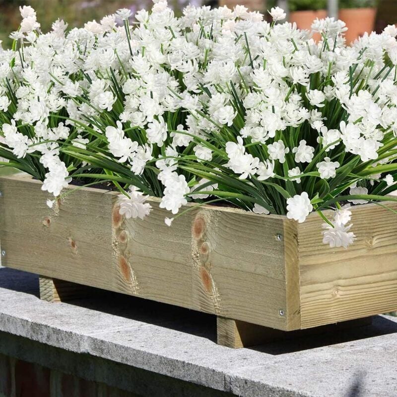 Plante fleurie artificielle　Plantes et fleurs artificielles d'extérieur résistantes aux UV Blanc 8PCS - 2