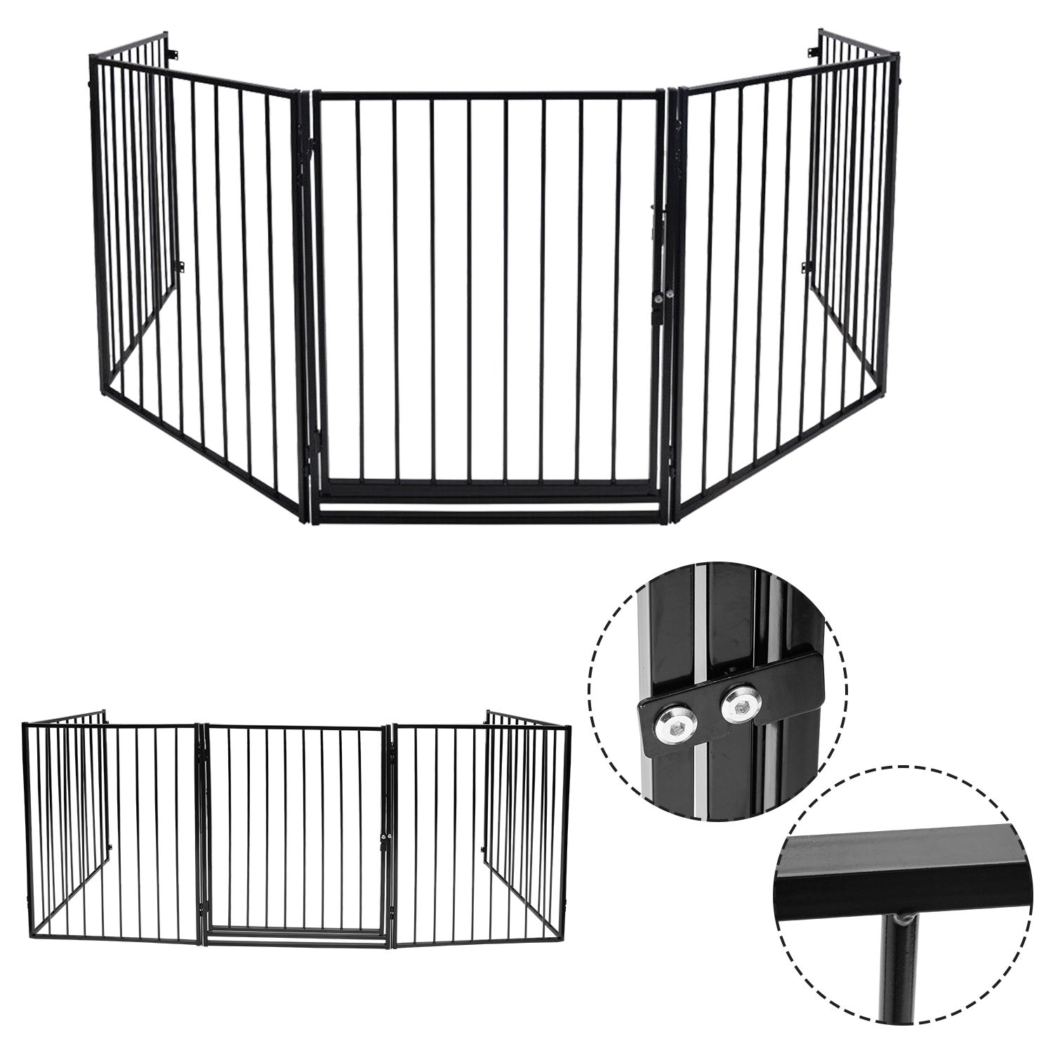 2x barrera de seguridad para bebés, niños y mascotas rejilla protectora para chimenea, 304x76cm con 5 solapas, negra