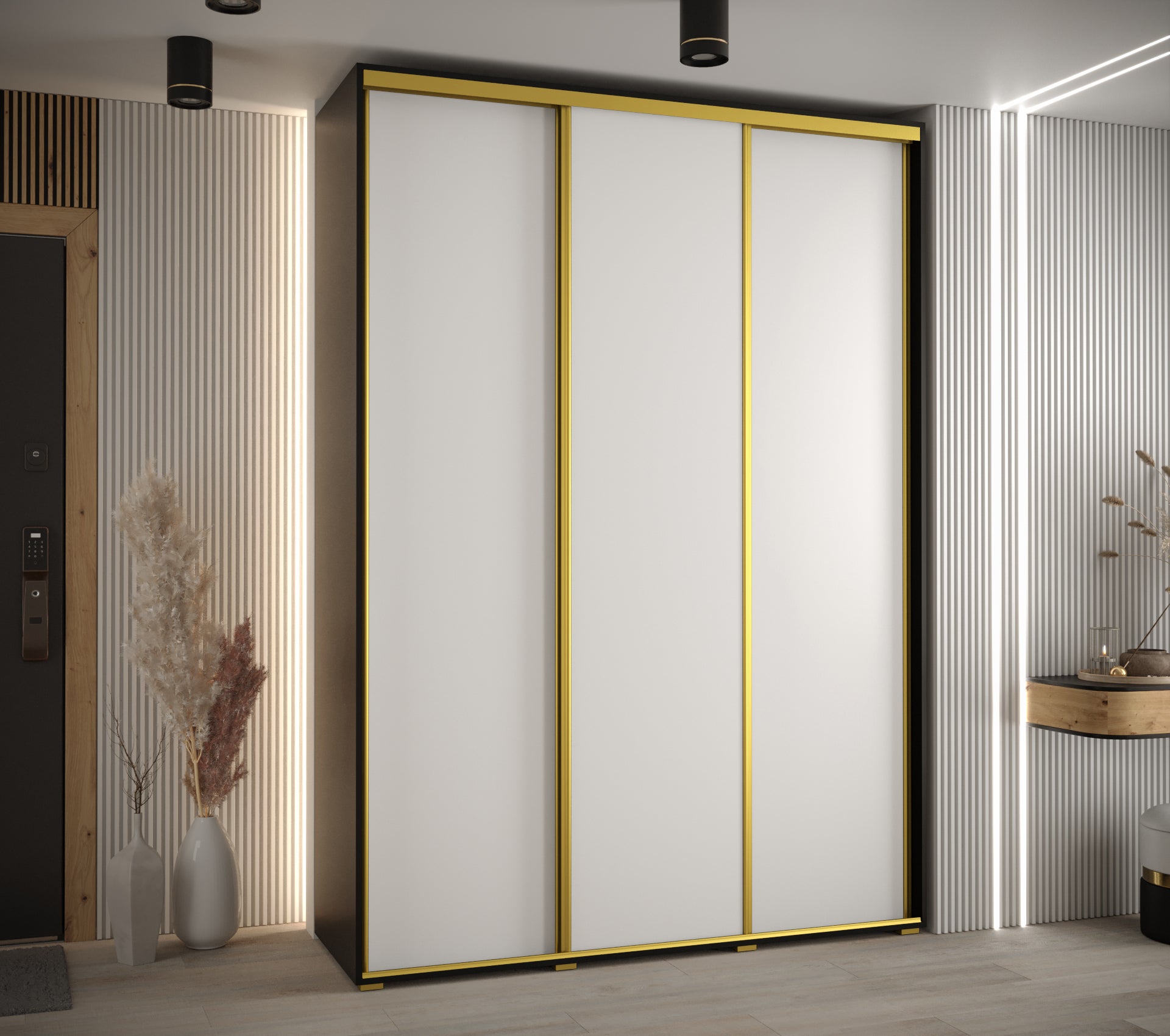 Szafa przesuwna wysoka Davos 1 170 x 60 x 235,2 cm czarny + biały + u. złoty - Abiks Meble - 2