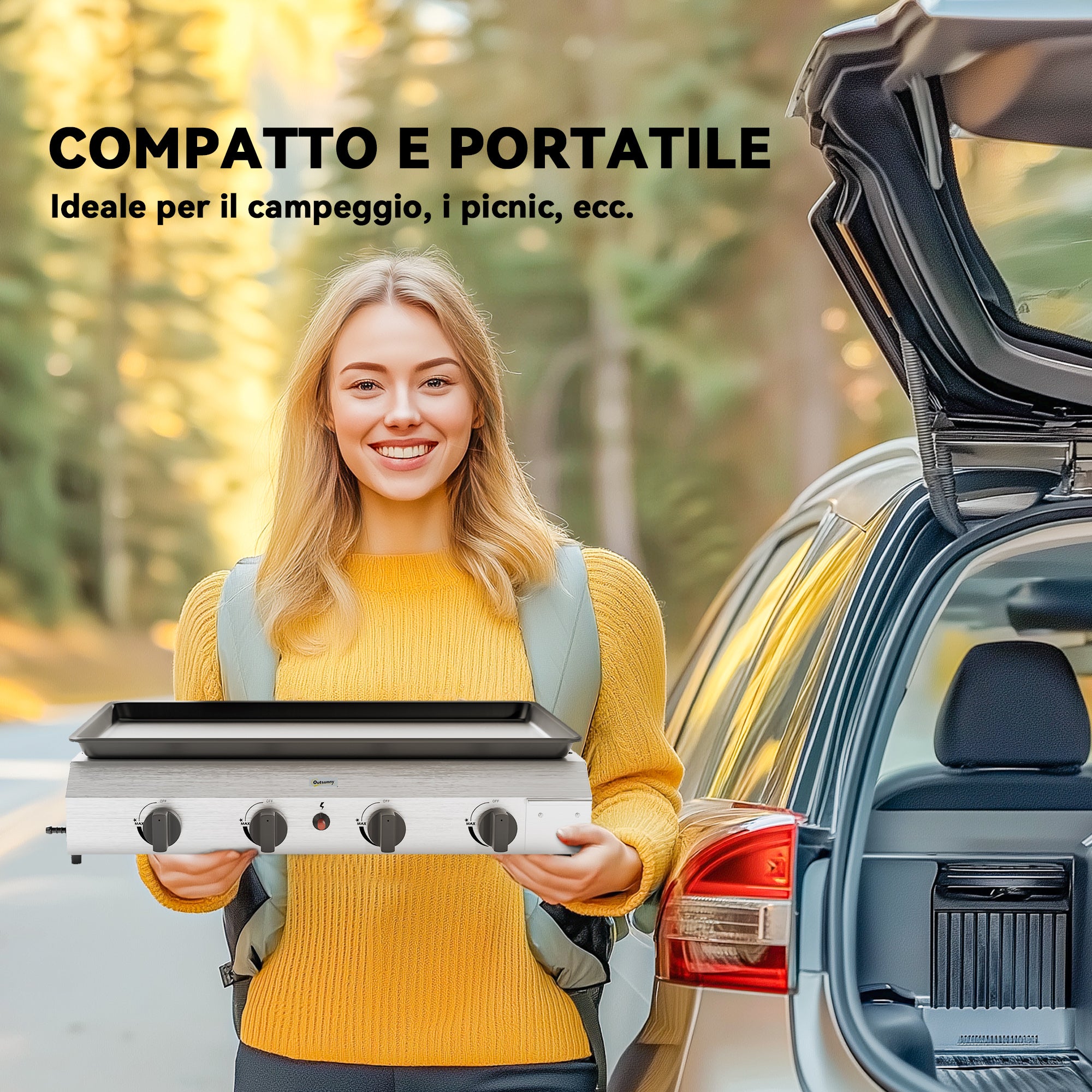 Outsunny Piastra Barbecue a Gas con 4 Bruciatori da 2.4kw e Piano Antiaderente, 77x44.5x19cm, Argento - 6