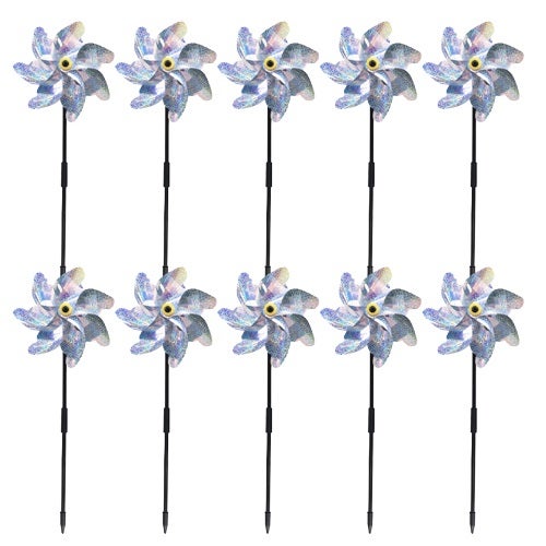 Lot De 8 Moulins à Vent Réfléchissants Anti-oiseaux – Décoration Jardin Et Dissuasion Animaux – 30,5 Cm – Corde De 10 Mètres – Brille Et Tourne Dans Le Vent