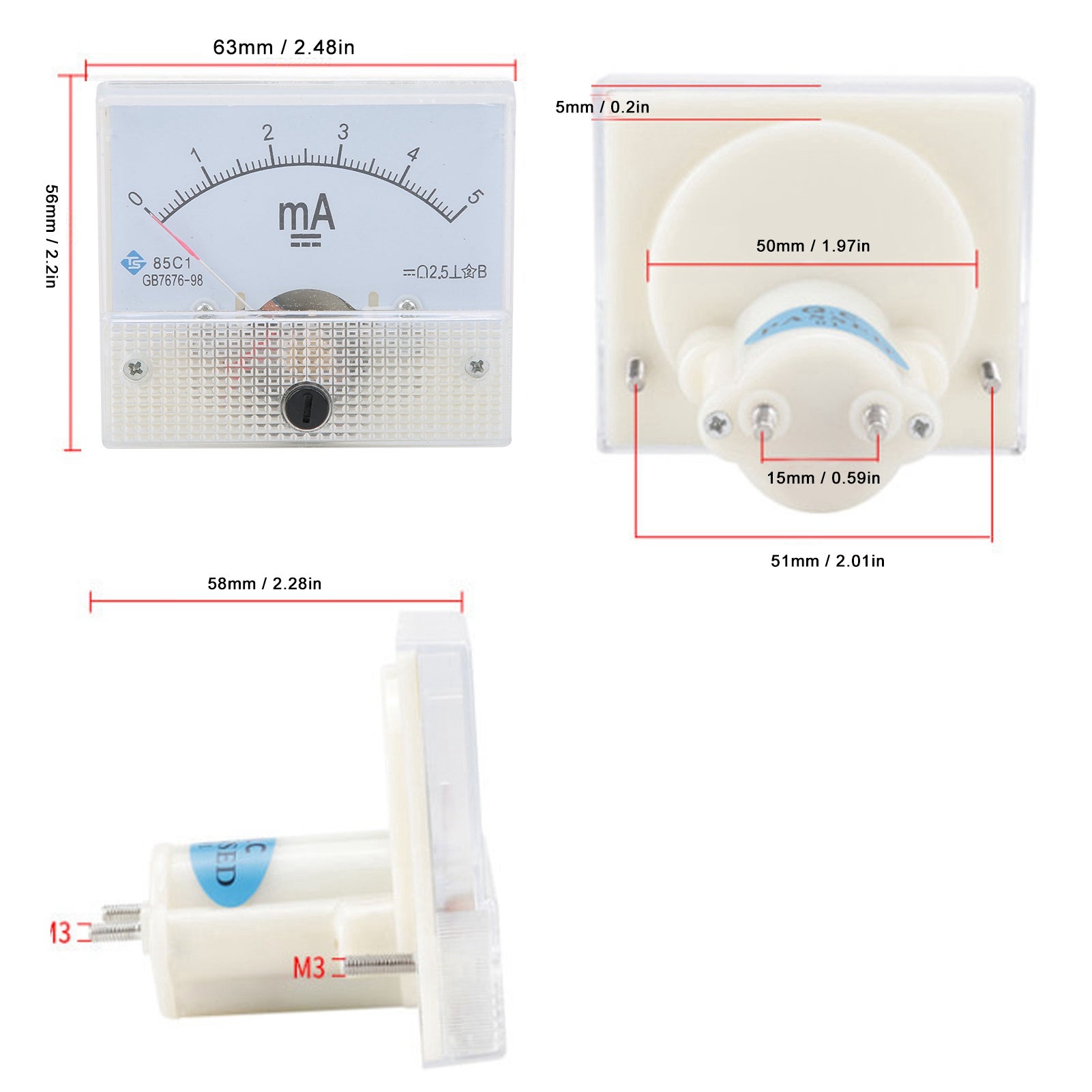 Misuratore di corrente a puntatore DC 0-5MA, dispositivi di misurazione, amperometro, tester, calibro - 7