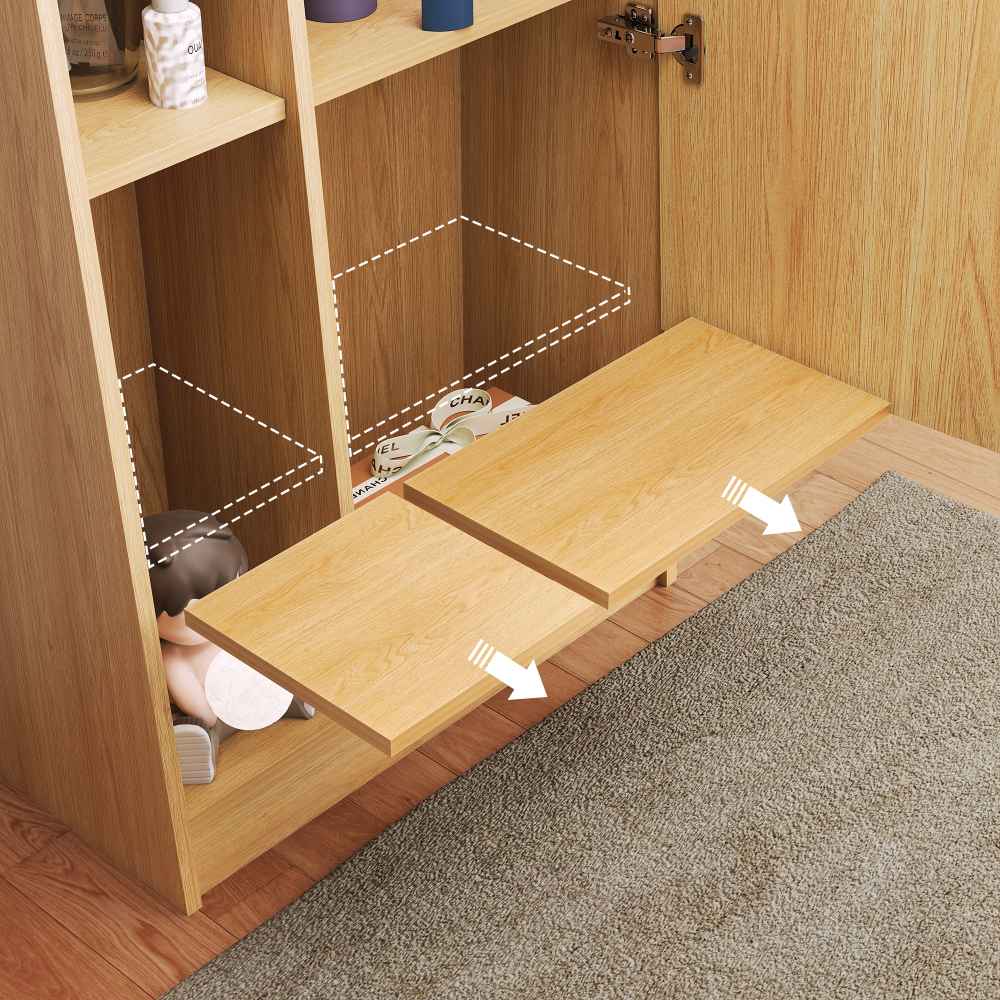 Armoire à chaussures avec miroir, colonne avec rangement et étagères réglables, bois naturel - 9