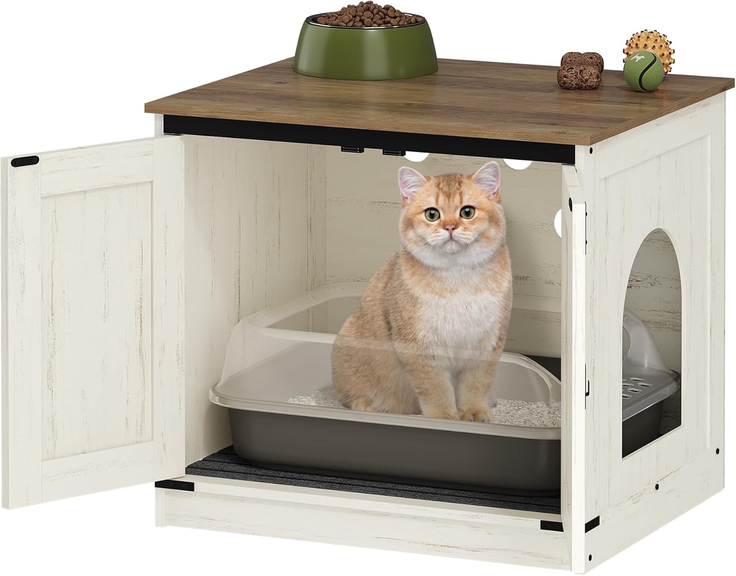 Caixa de areia para gatos, armário para areia com divisória amovível, casota para gatos, entrada reversível (esquerda ou direita), castanho e branco. - 2
